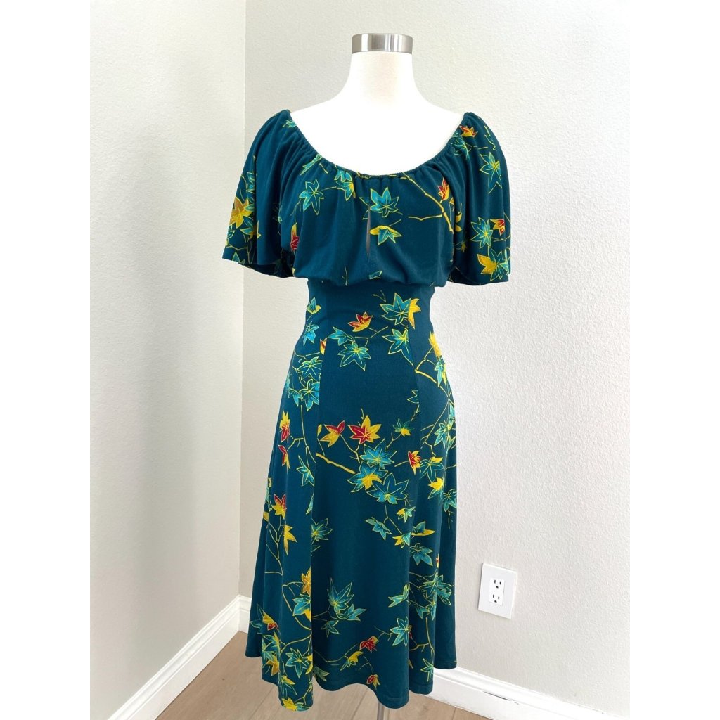 Pinup Couture Womens Xs Teal Floral Dress Keyhole Front Short Sleeve